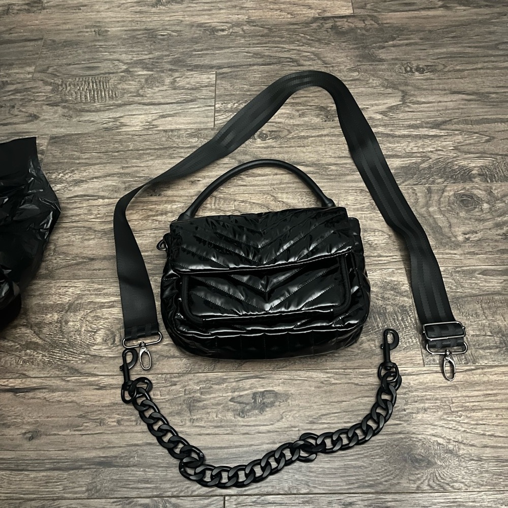 NWT THINK ROLYN shiny black THE MUSE bag with 3 handle options. (EDITED)